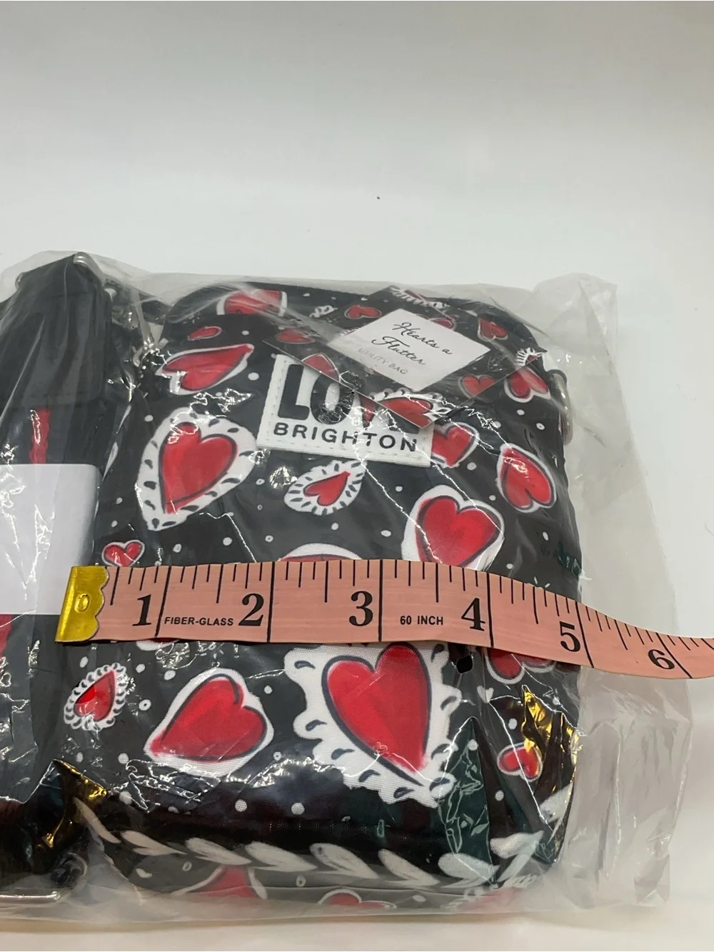 Brighton Black Crossbody with Red and White Heart Motif